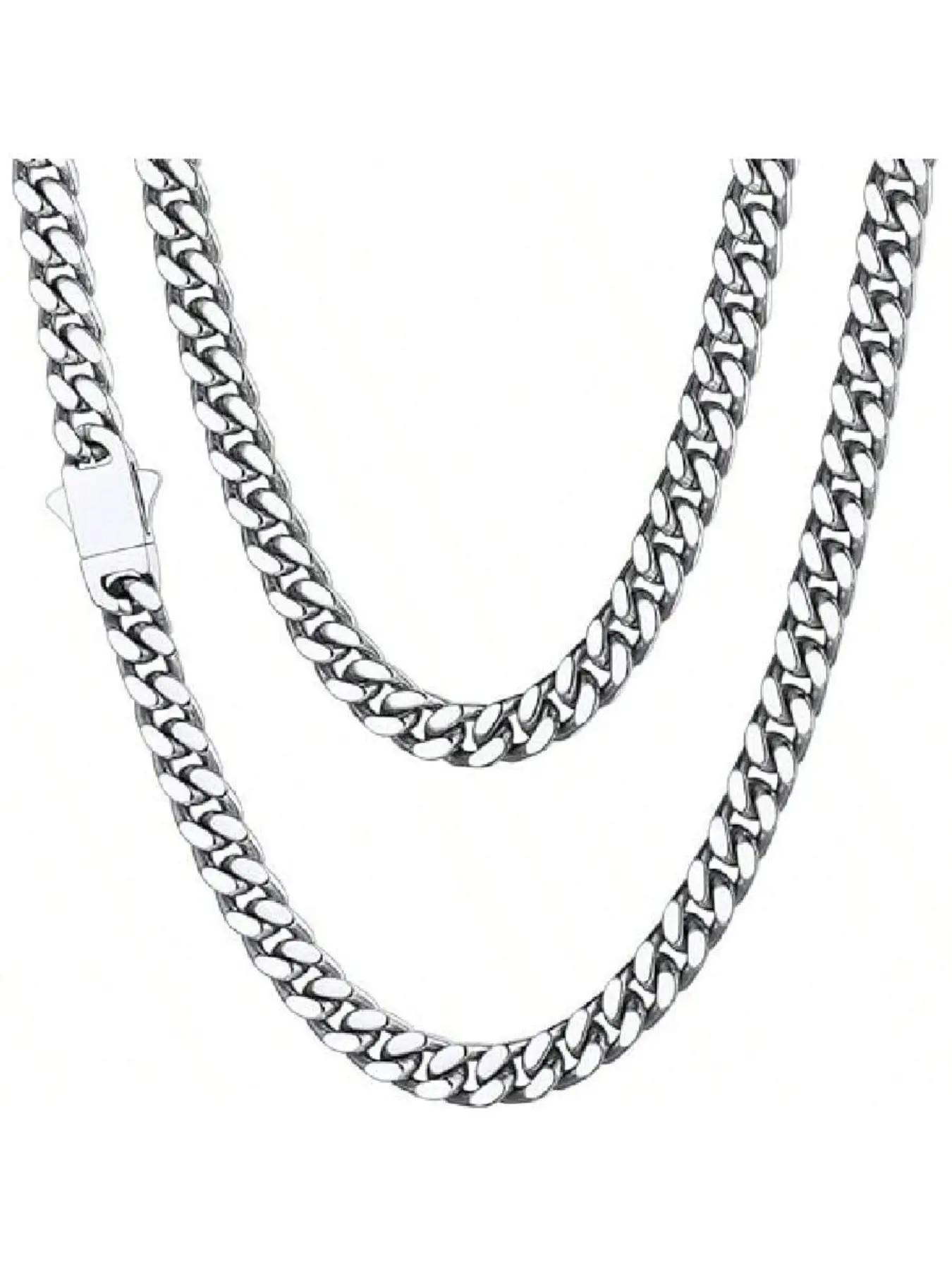 Men's Stainless Steel Chunky Cuban Chain Necklace, Width 8mm, Length 16-28in, Silver Color Hypoallergenic Jewelry, Punk Style, All Seasons, Modern Versatile Accessories, Stainless Steel Necklaces