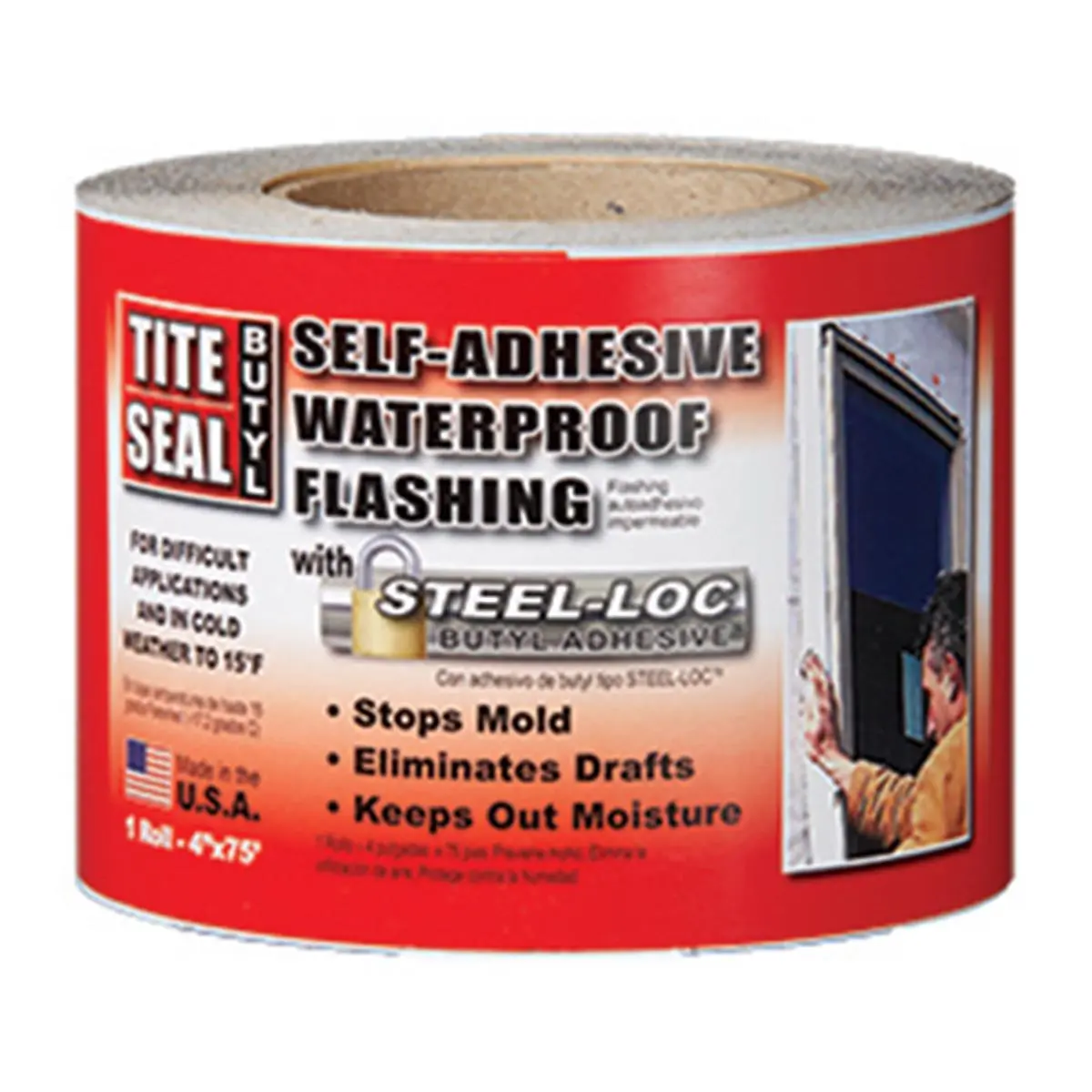 212 MAIN Self-Adhesive Butyl Tape - Waterproof Tite Seal Vinyl Flashing (4 in x 75 ft Roll) for Doors, Openings, Sheeting Panels, Works on Brick, Stucco, Low-Temp 15 Degrees Compatibility