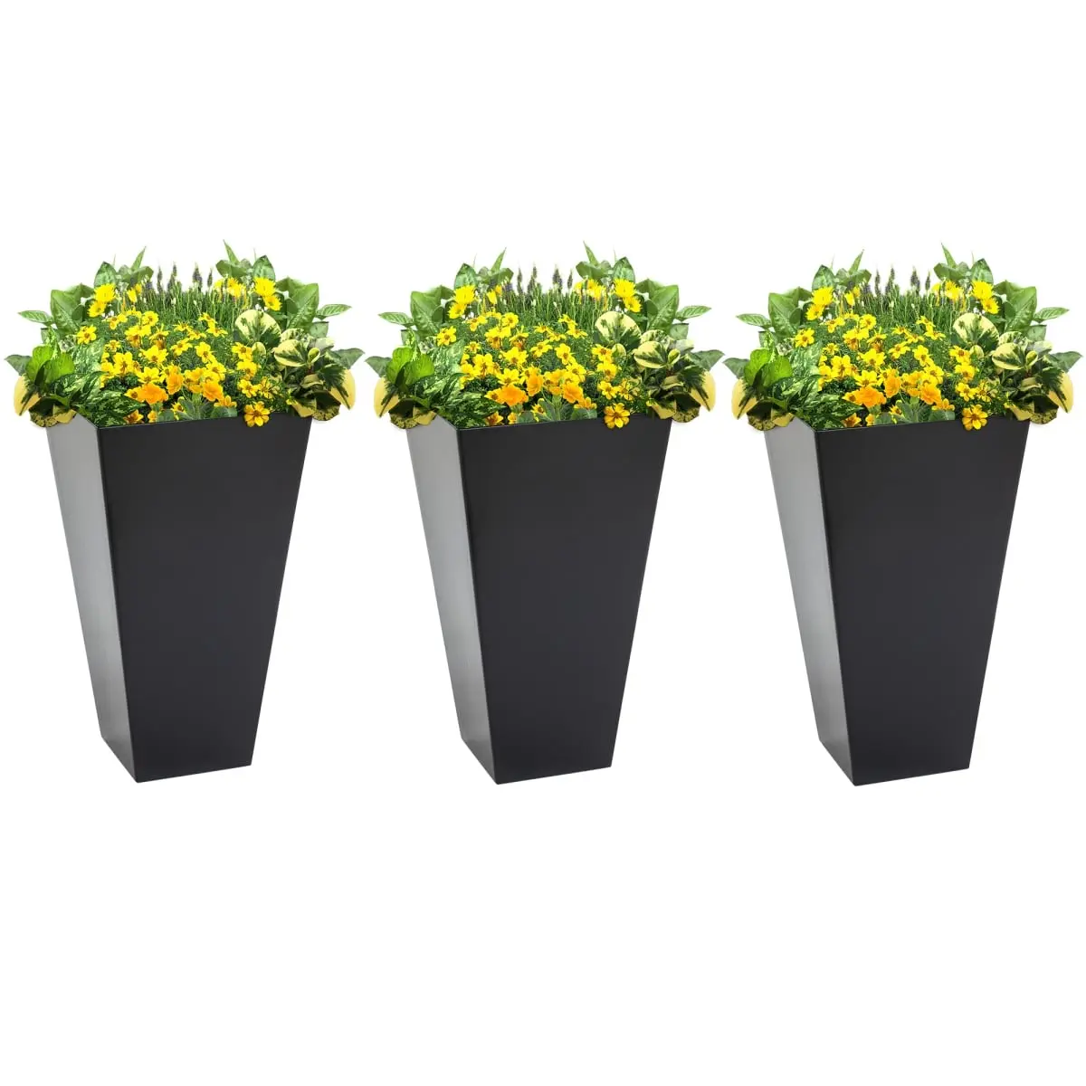 212 Main 845-718BK 28 in. Outsunny Tall Plastic Planters, Large Taper Outdoor & Indoor Plastic Garden Flower Pots, for Entryway, Patio & Yard, Black - Pack of 3