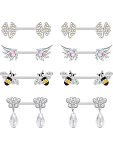 4 Pairs Nipple Rings for Women Stainless Steel Nipple Piercing Jewelry Body Jewelry Silver