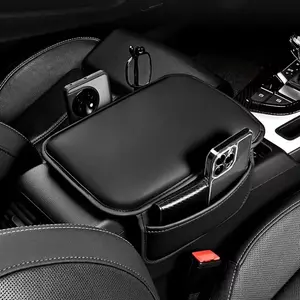 Car Center Console Protector Cover Upgraded Armrest Box Cushion Arm Rest Mat with Side Storage Pocket Car Console Organizer PU Leather Car Accessories