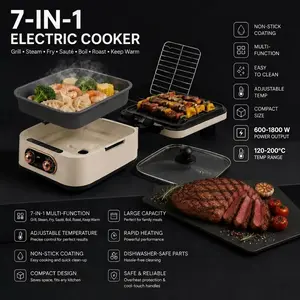 MBR 1800W Indoor Smokeless Electric Korean BBQ Grill - Cooking Grills, Portable Barbecue, for Apartment Dorm Room, Non-Stick Removable Plate, Dual Cooking Surface, Adjustable Temperature, Dishwasher Safe