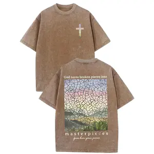 Oversized God Turns Broken Pieces Into Masterpieces Print Drop Shoulder T Shirts For Men Vintage Streetwear Basic Tees Baggy Hip Hop Unisex Tops Acid Wash