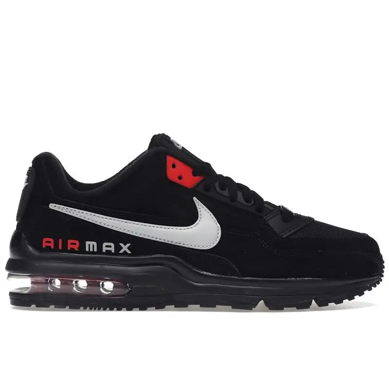 Nike Air Max LTD 3 Black Smoke Grey University Red Sneakers – Classic Low-Top Lifestyle Shoes with Premium Leather Upper, Visible Air Max Cushioning, Retro Running Design, Durable Rubber Outsole, and Comfortable Everyday Streetwear Style for Men