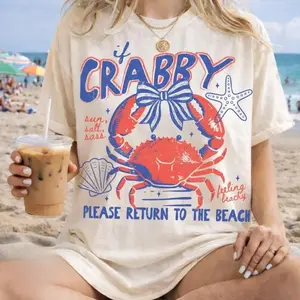 Comfort Colors If Crabby Please Return To The Beach Shirt, Funny Coastal Crab Graphic Tee, Vintage Nautical Summer T-Shirt, Trendy Spring Break Vacation Top