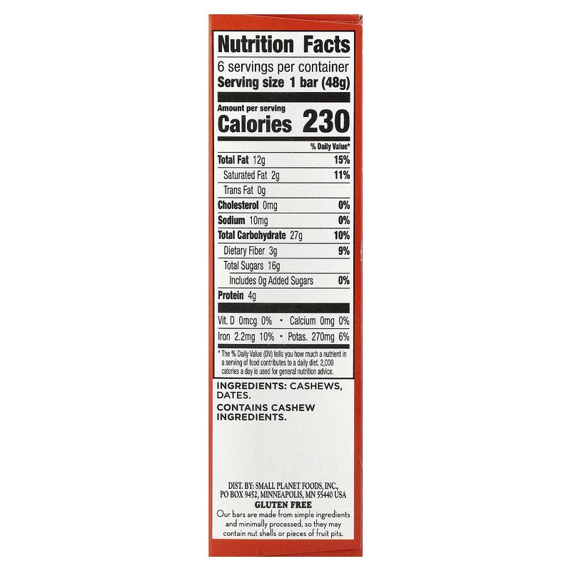 Larabar Real Fruit & Nut Bar, Cashew Cookie, 6 Bars, 1.7 oz (48 g) Each