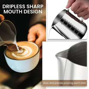 Latte Art Coffee Milk Frothing Pitcher, Measuring Jugs, Stainless Steel with Precision Pour Spout, 350ML/600ML, Ideal for Home & Cafe Use