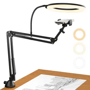 TONOR Overhead Ring Light Kit 10" Ringlight with Hefty Duty Boom Arm, Phone Holder, Adjustable Angle, 128 LED Beads, Metal Stand
