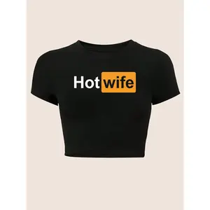 Casual Fitted Cropped T-Shirt with Letter Print And Short Sleeves