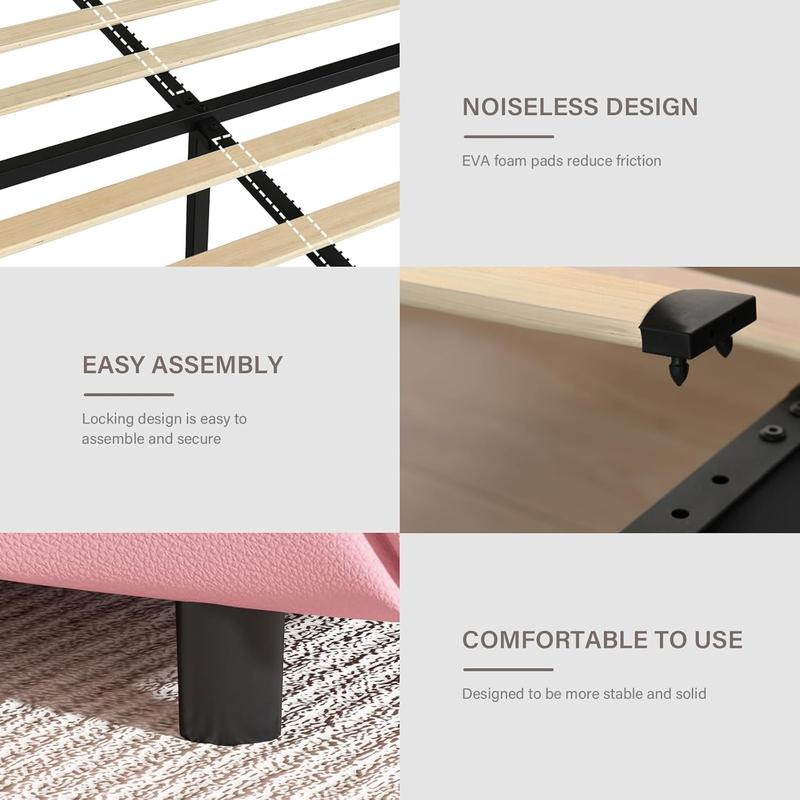 HOMBCK Bed Frame with Lights and Drawers,  No Mattress,  Diamond Headboard, Faux Leather, Modern Style, No Box Spring Needed, Easy Assembly