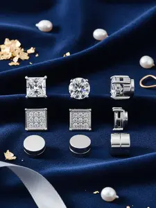 Bobisty 4 Pairs Magnetic Stud Earrings for Men Women High Quality Earrings Stainless Steel CZ for Non-Piercing Clip Earrings Set 8MM