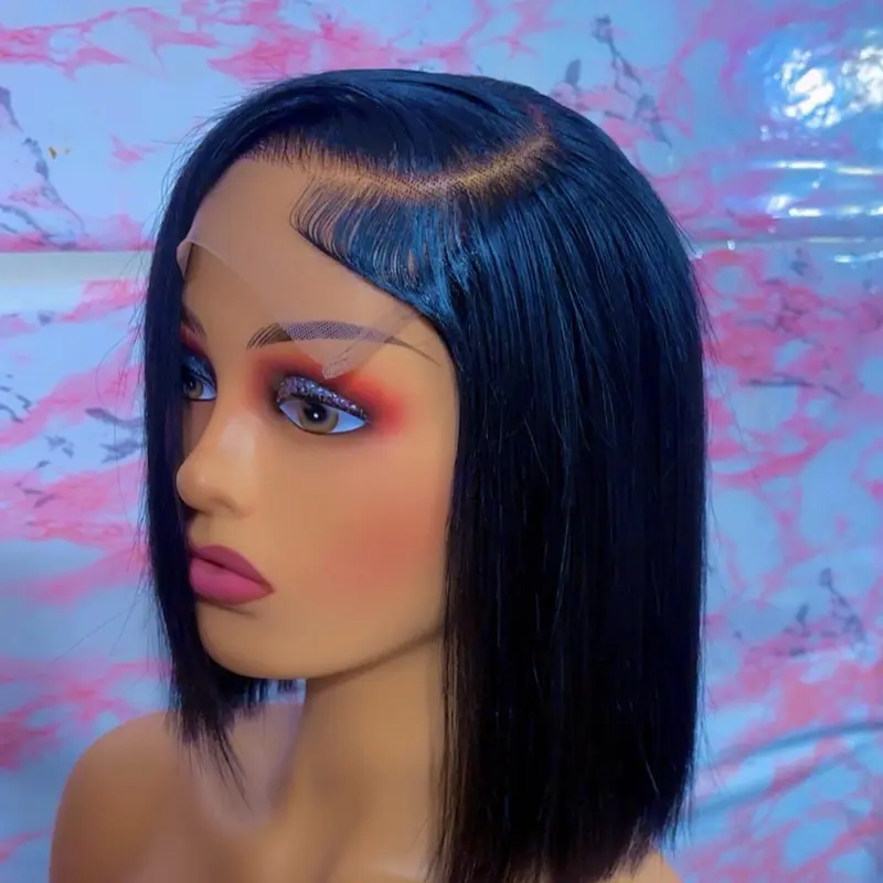 8Inch 5x5 Transparent Lace Closure Wigs Human Hair 200 Density Wear and Go Glueless Wigs with Baby Hair Bleached Knots Ready to Wear