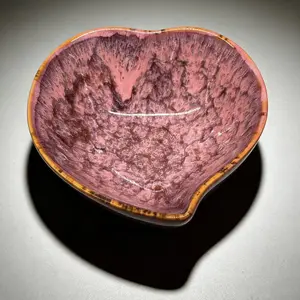 Pink Heart-shaped Glazed Tea Cup Handmade Ceramic Tea Bowl Chinese Gongfu Tea Tasting Cup