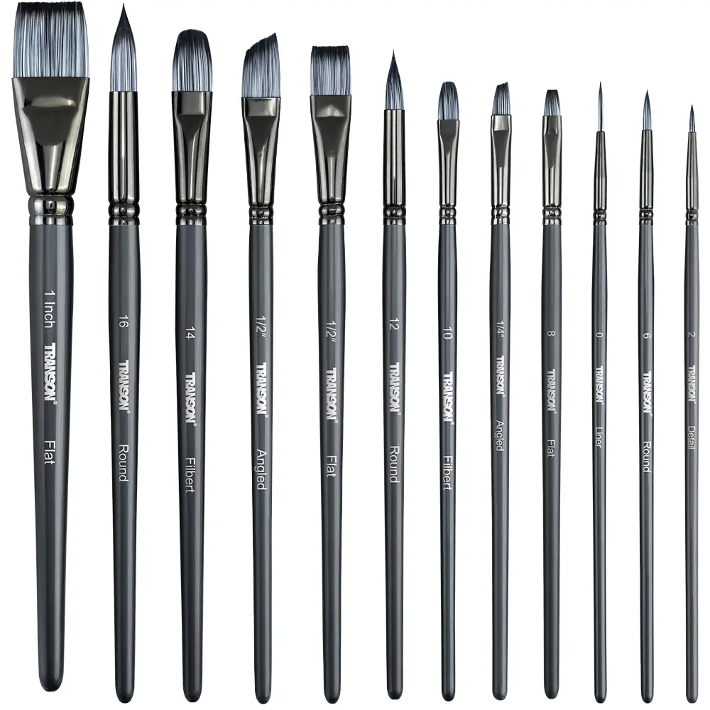 Transon Artist Paint Brush Set of 12 for Watercolor Acrylic Gouache oil and Tempera Painting Paintbrush