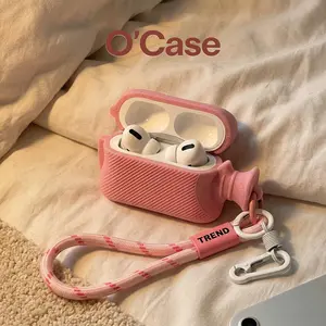 O'Case Pink Hot Water Bottle AirPods Case, Soft Velvet Plush Texture Protective Cover with Detachable Wrist Lanyard, Shockproof Anti-Scratch, Y2K Pinkcore Aesthetic Accessory for AirPods Pro 1 2 3, Gift for Girls