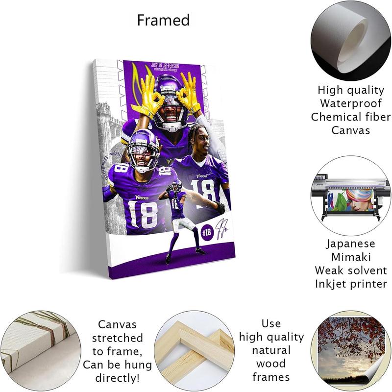 Justin Jefferson Poster Justin Jefferson Canvas Poster Wall Decor Paintings for Living Room Bedroom Decoration LCVME (12"x8")