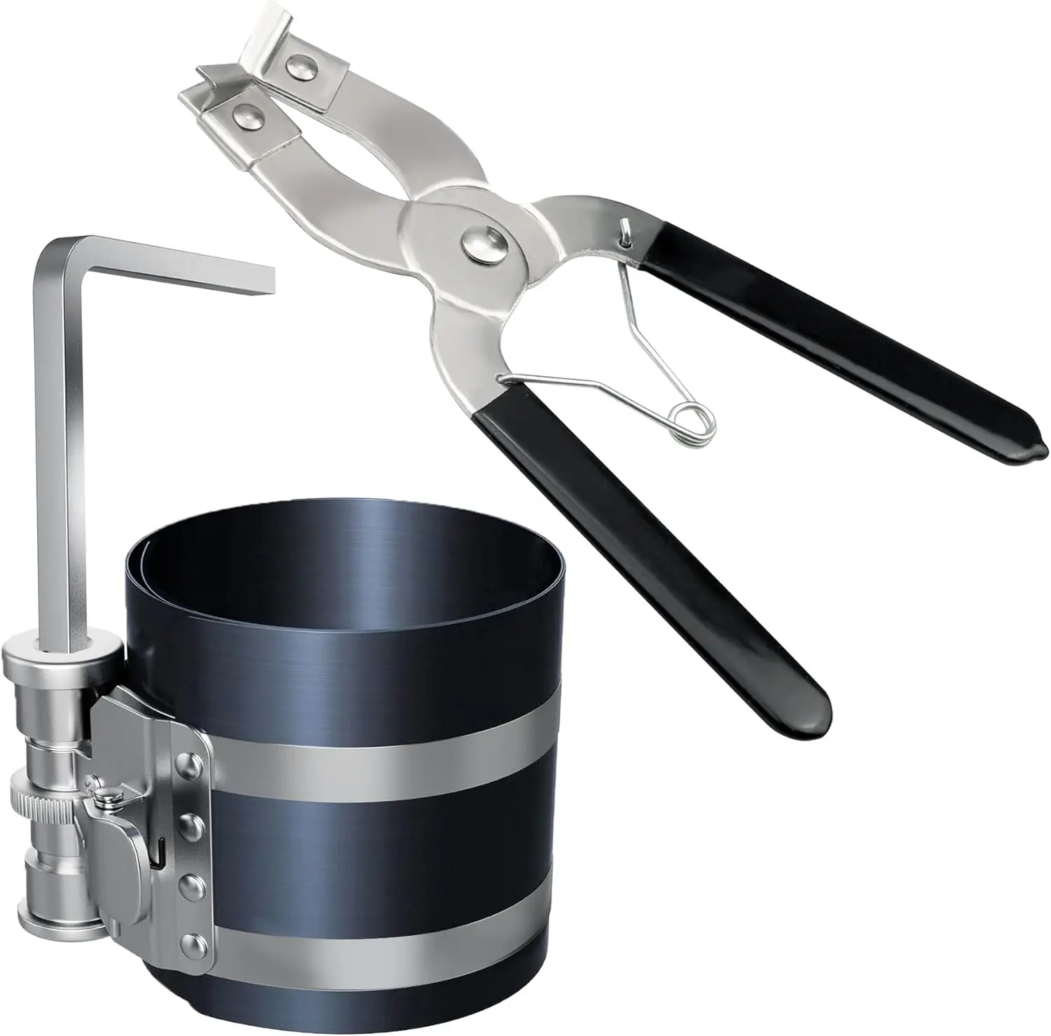 Piston Ring Compressor with Piston Installer Plier,Car Engine Compress Piston Ring Removal Installer Kit, Adjustable Size 2 Inch to 7 Inch Diamete