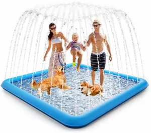 Memorial Day Splash Pad for Kids & Dogs, 107" x 80" Non-Slip Sprinkler Splash Pad, Thickened Durable Dog Pool & Outdoor Water Play Mat for Toddlers, Boys, Girls & Pets, Summer Backyard Water Toys (Blue)