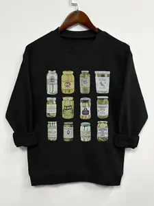 Women's Cucumber Print Drop Shoulder Sweatshirt, Casual Long Sleeve Round Neck Pullover for Fall & Winter, Ladies Clothes for Daily Wear