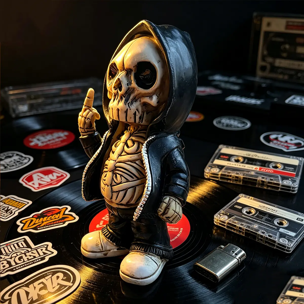 Gothic Spooky Halloween Standing Skeleton Figurine - Hoodie Skull Smooth Resin Statue, Vintage Car Dashboard Ornament, Punk Gift for Bikers, Shoe Display Accessory