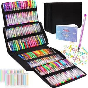 Gel Pens Set for Adult Coloring Books, Deluxe 200 Pack,100 Colored Gel Pens, 100 Refills and Travel Case, with 40% More Ink Gel Art Markers Set for Drawing Journaling Scrapbooking Art Kit Supplies