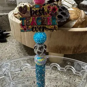 Best Teacher Ever Decorative Pen with Blue Beads and Rhinestones for Teacher Appreciation Gifts