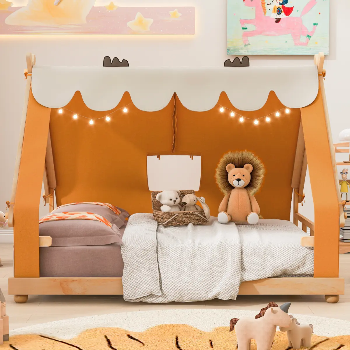 [Fahuac] Full Size Cabin Bed with Detachable Tent & Roof - 79.5x57.8x62.9in, 600LB Capacity.