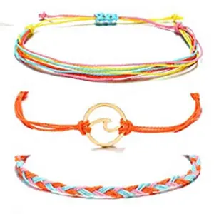 New Bohemian Style Wax Thread Woven Bracelet for Women's Personalized Fashion Wave Set Anklet