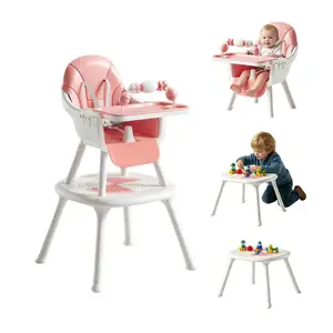 4-in-1 Baby High Chair with Toy Bar, Convertible Toddler Seat, Adjustable Tray, Block & Activity Table, Booster Seat, Blue & Pink chair set safety harness  high Kids Table Set double tray detachable pu cushion baby joy