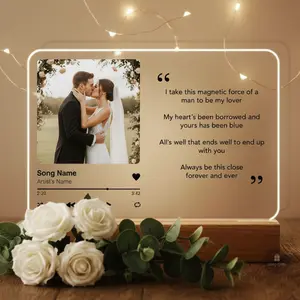 Custom Photo Lyric Plaque Night Light Personalized Song Art with Customized Lyrics Anniversary Gift for Couple Him Her Personalized Photo Gift for Valentine's Day Wedding Engagement Keepsake Christmas Gift Ideas Home Decor