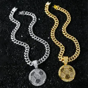 Cuban football pendant chain necklace, moissanite necklace, suitable for both men and women, personalized and simple long sweater chain necklace, birthday gift, anniversary gift, fashion jewelry, unisex, blingbling