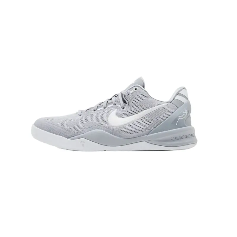 NIKE Kobe 8 Wolf Grey Engineered Mesh Sneakers | Lightweight & Sporty Chic Training Shoes for Youth (Grade School Sizes), Low Top, Casual