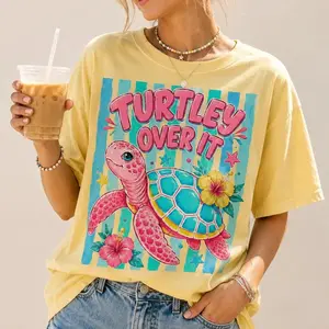 Comfort Colors Turtley Over It Shirt, Funny Sea Turtle Graphic Tee, Cute Summer Beach Shirt, Tropical Turtle Vacation Tee, Ocean Lover Shirt, Pink Coastal Tee - KRYVANT