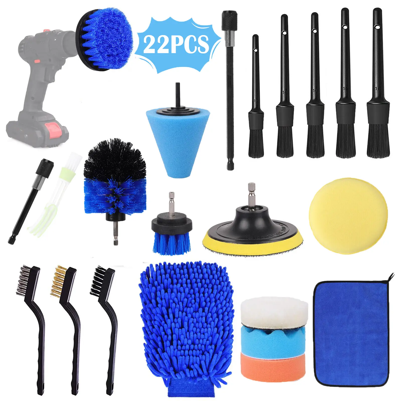22Pcs Car Detailing Brush Set, Car Detailing Kit, Car Detailing Brushes, Car Cleaning Kit (without Drill), Car Windshield Cleaning Tool, Professional