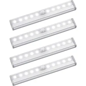 Under Cabinet Lighting - Motion Sensor Closet Lights,  Operated LED Strip Light Bar, Stick-  Indoor Lights for Kitchen, Pantry, Hallway, Stairs, 4 Pack