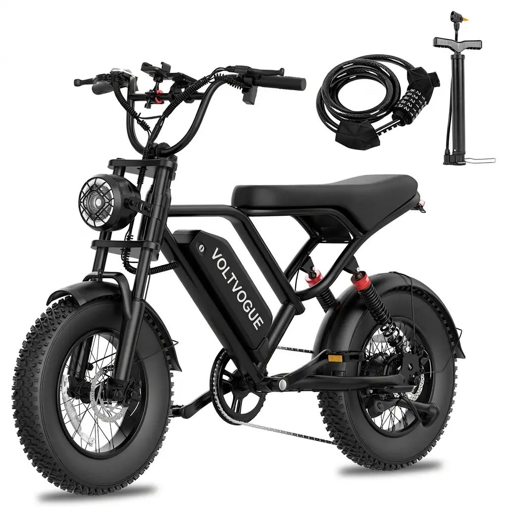 VOLTVOGUE  Electric Bike with High Carbon Steel Rack: 25mph Top Speed, 48V 13.5Ah Battery with a Range of 30-70 Miles, Front & Rear Suspension System, 16-Inch All-Terrain Tires.Electric Motorcycle  Ebike