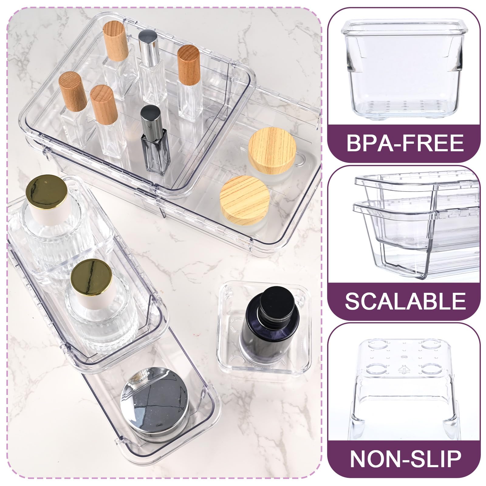 25 PCS Clear Drawer Organizer, Adjustable Drawer Storage Box, 3-Size Desk Drawer Organizer, Storage Bins for Makeup, Cosmetic, Kitchen Utensils, Bedroom Dressers Tool Organizer for Gadgets