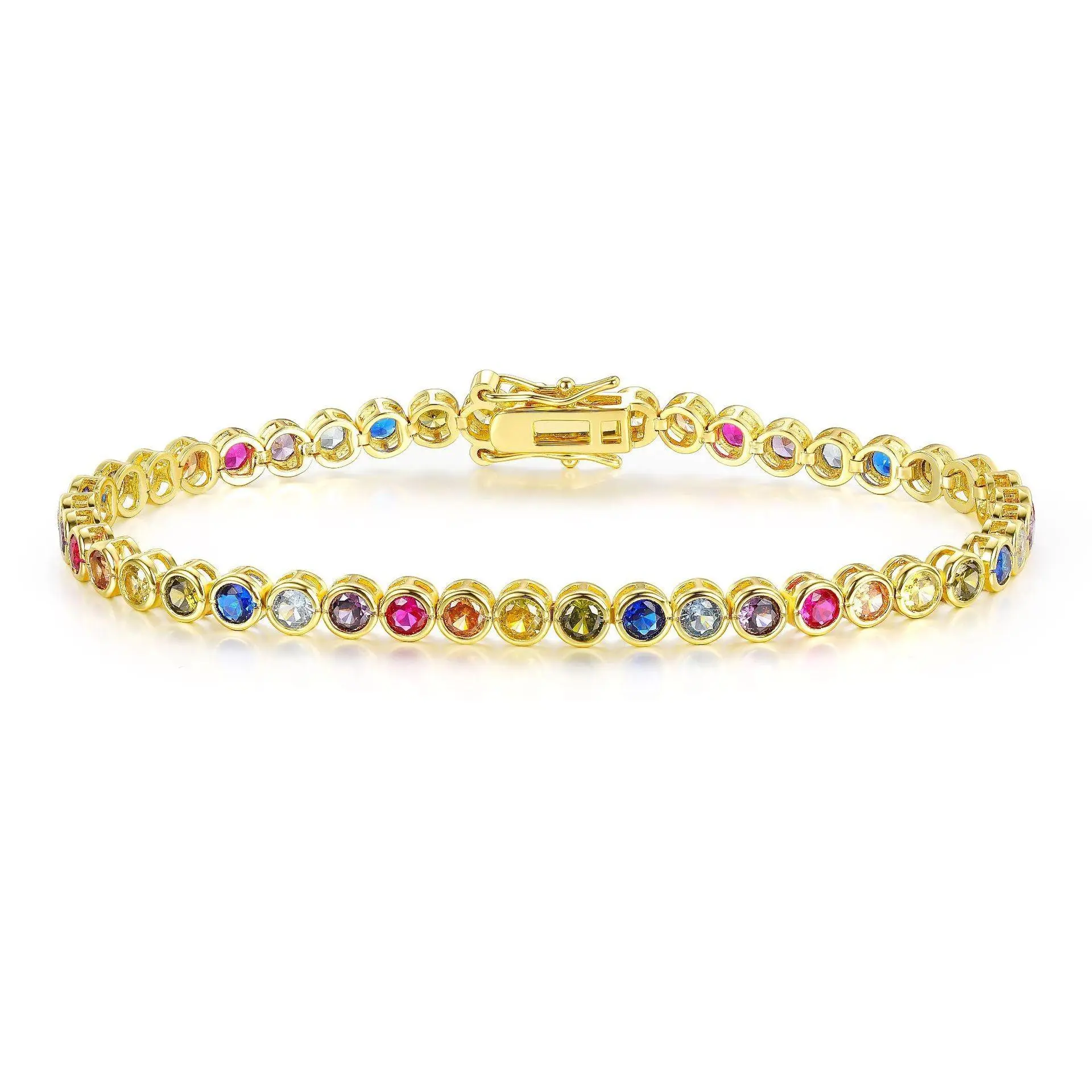 MDFUN 3mm Colorful Summer Cute  Bazel Setting  Round Cut Fashion Cubic Zircon Tennis  bracelet for Women ATS60062Q-W bracelets men classic gift