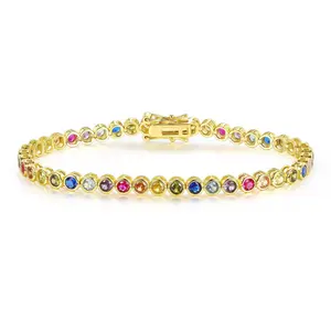 MDFUN 3mm Colorful Summer Cute  Bazel Setting  Round Cut Fashion Cubic Zircon Tennis  bracelet for Women ATS60062Q-W bracelets men classic gift