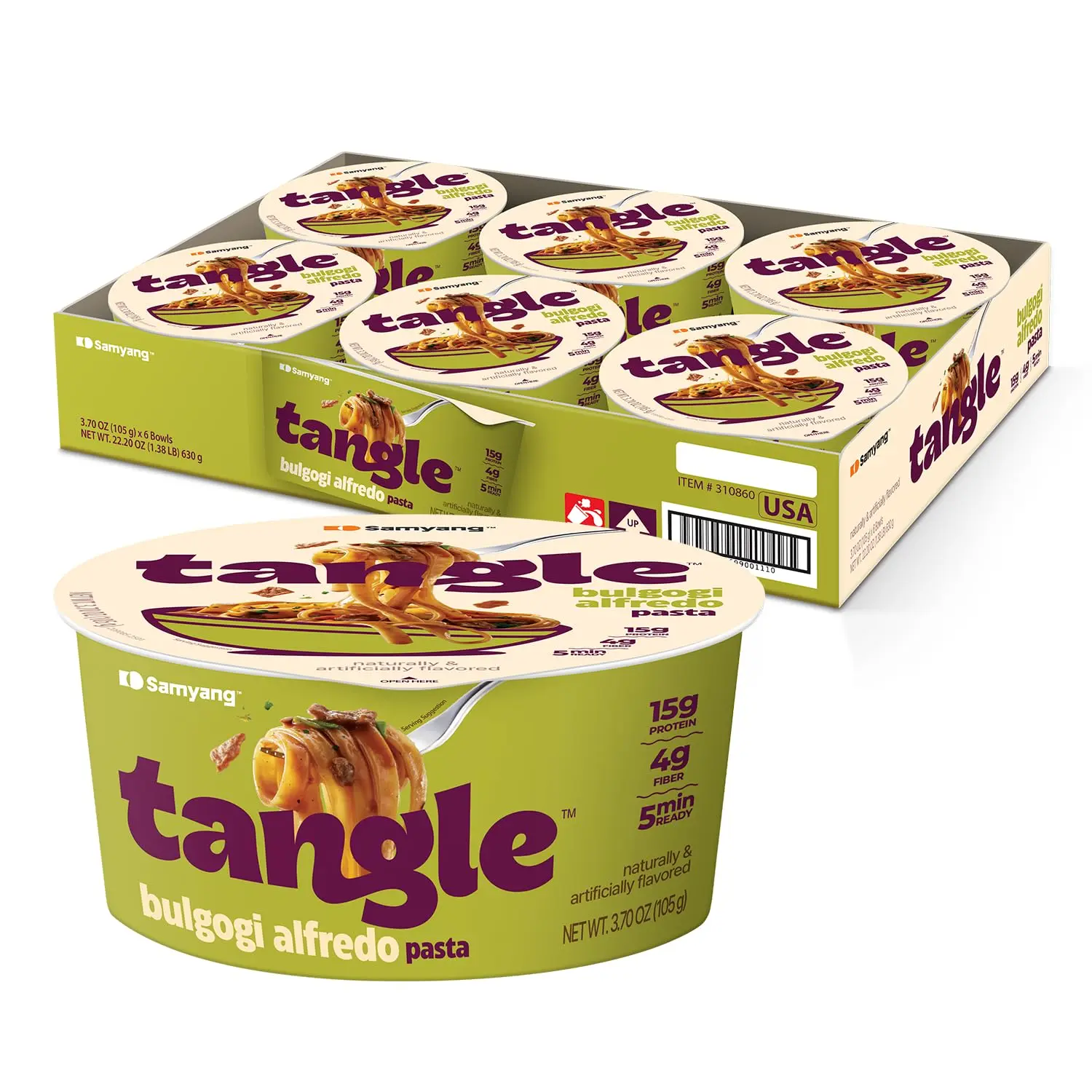Tangle Bulgogi Alfredo Instant Pasta Bowl, 15g Protein Fettuccine, 6-Bowls | 15g protein, 4g fiber per serving; Sweet-savory bulgogi meets creamy alfredo; Air-dried chickpea noodle; Microwave-ready