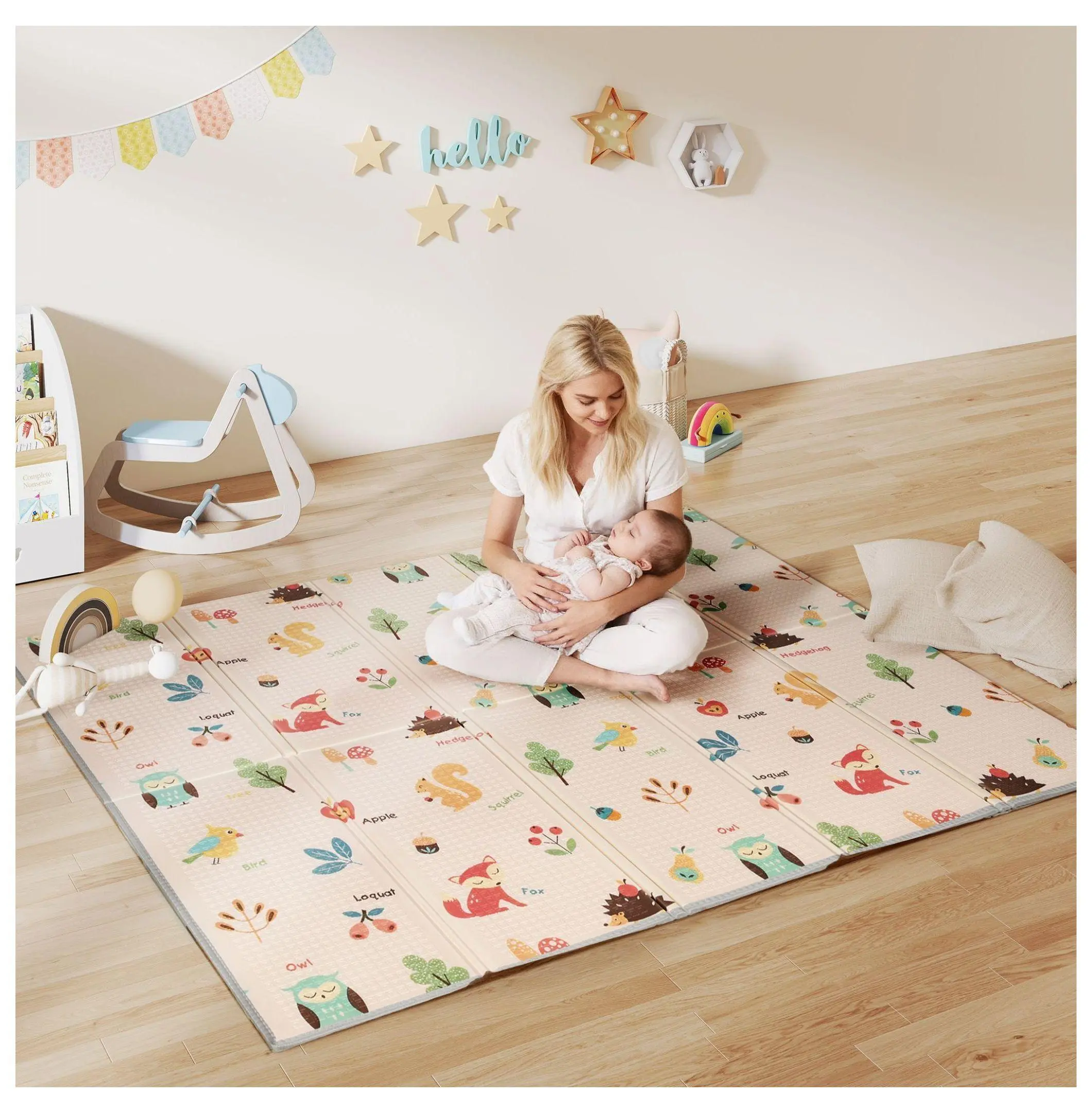 Baby Play Mat Double Sided, 71x59 Foldable Activity Playmat for Infants & Toddlers, Waterproof XPE Foam Play Mat for Tummy Time & Early Learning multi-colored