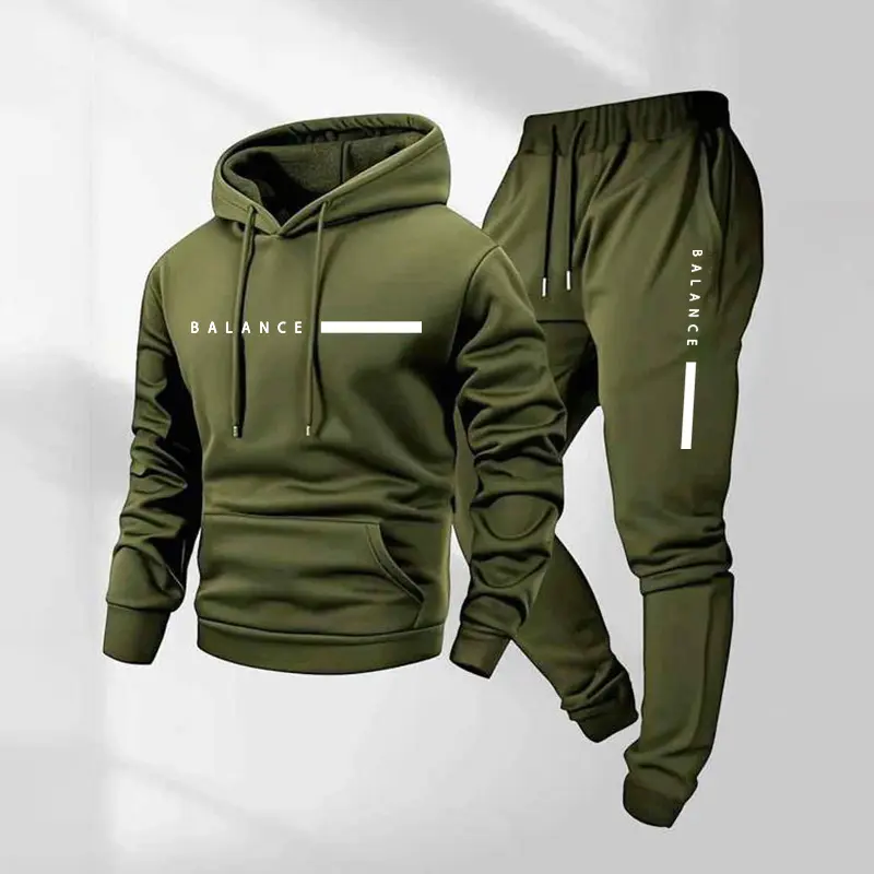Men's Balance Logo Printed Hoodie and Drawstring Sweatpants Set, Menswear, Casual Athletic Long Sleeve Hooded Jacket & Trousers for Fall & Winter, Men's Clothing for Daily Wear, Sportswear Indoor Outdoor, Tracksuit, Athleisure Summer Clothes