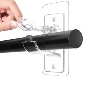 No Drill Needed Curtain Rod Holders, Enhanced Self Adhesive Rod Brackets, Multipurpose Nail-Free Stick on Curtain Rod Hooks, Curtain Hangers for Dorm, Bathroom, Bedroom, Livingroom Decor