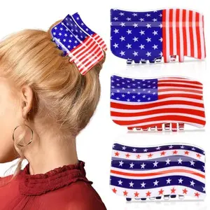 3PCS American Flag Hair Claw Clips – USA Patriotic Red, White & Blue