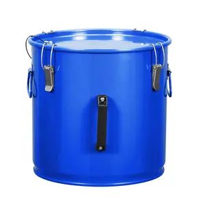 Garvee Upgraded Fryer Grease Bucket 8 gal, Oil Disposal Caddy, Steel Fryer Oil Transport Container with Rust-Proof Coating, Grease Can with Lid & Lock Clips & Filter Bag for Cooking Oil Filtering