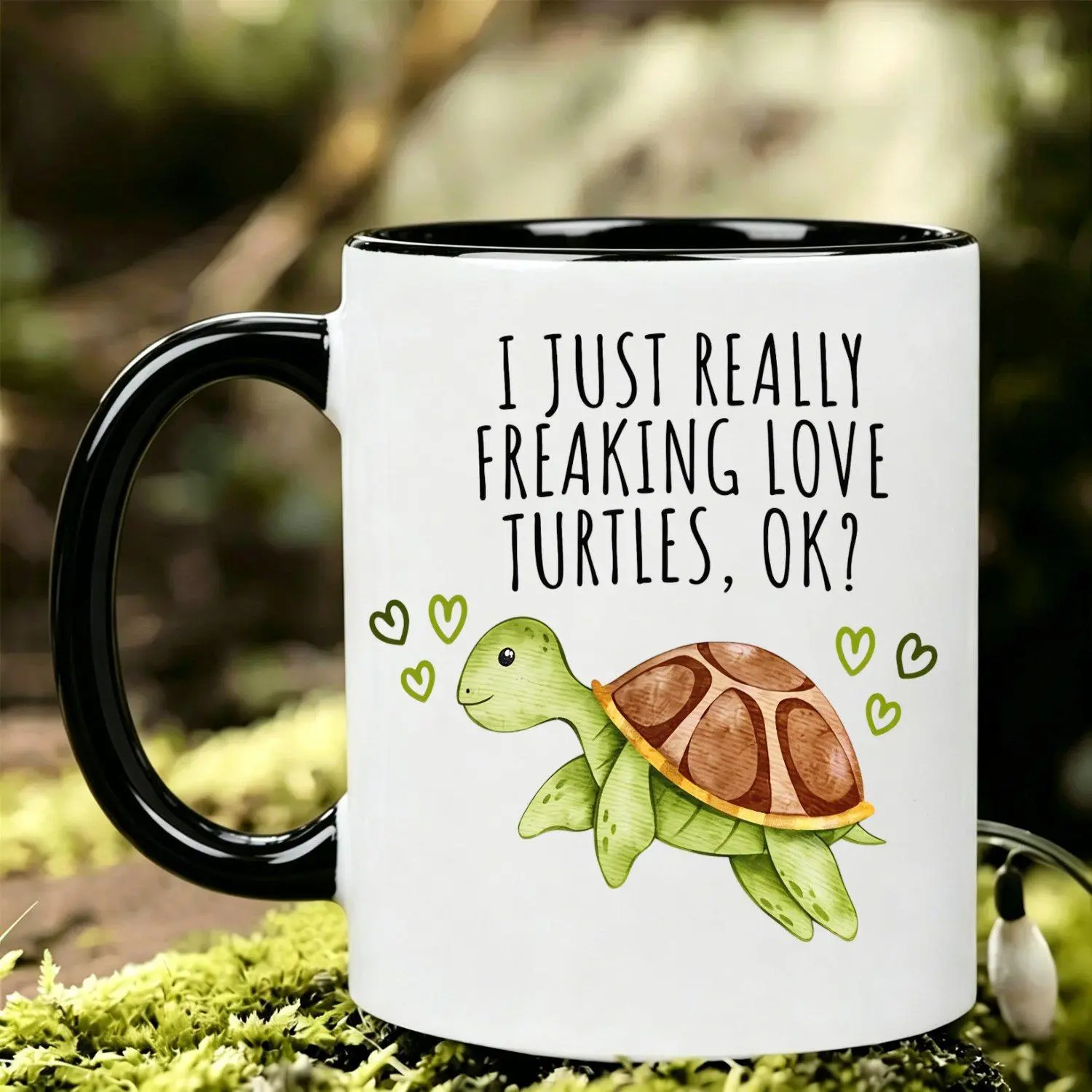 1pc Funny Turtle Lover Mug "I Just Really Freaking Love Turtles" Ceramic Style Coffee Cup with Cute Turtle Hearts Design 11oz 360ml Hand Wash Only Quirky Gift for Turtle Enthusiasts