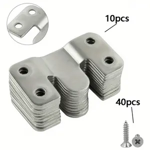 10 Frame Hooks + 40 Screws, Wall Mount Iron Sofa Interlocking Bracket, Bed Corner Hanging Hook, Furniture Hardware Accessories