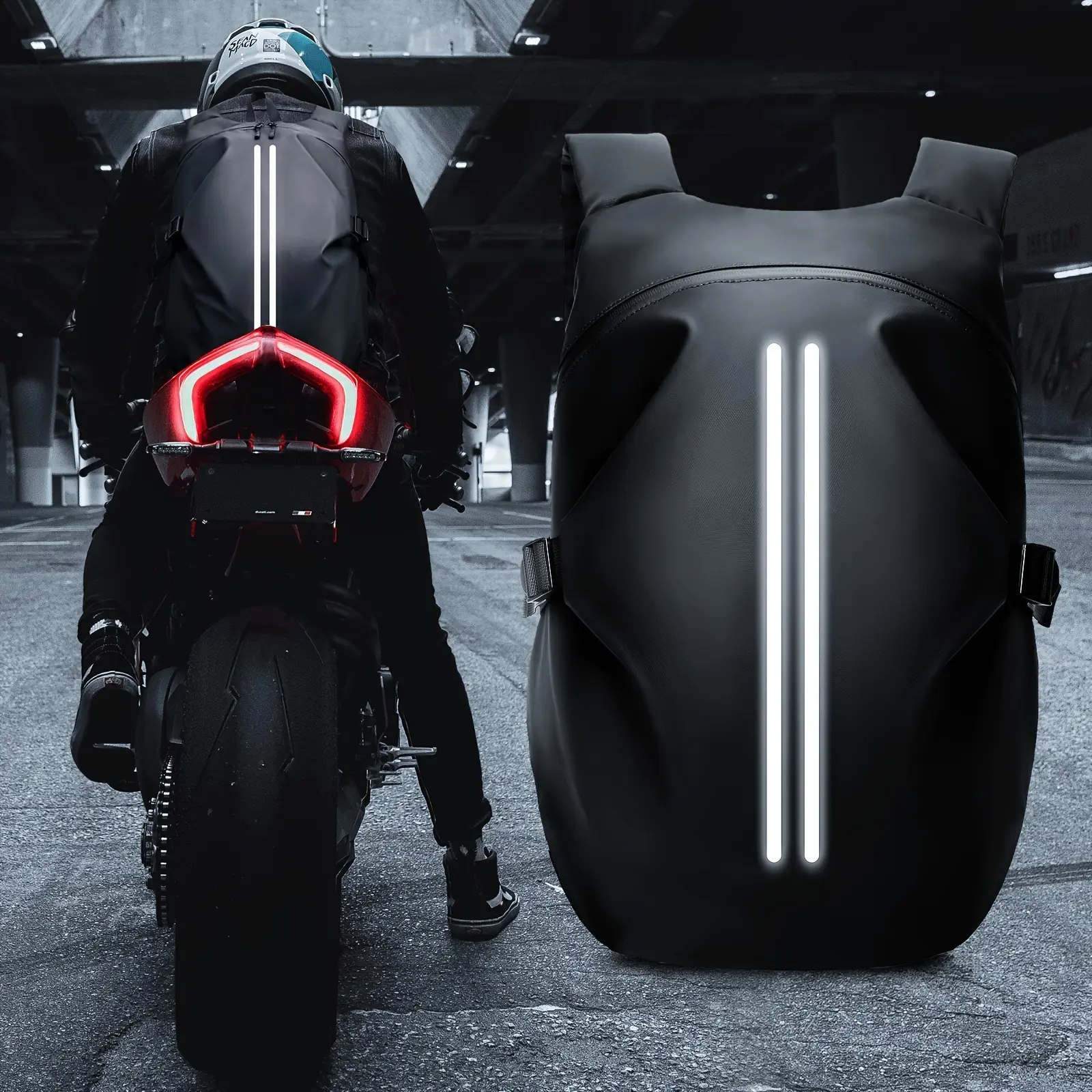 Double reflective black helmet backpack