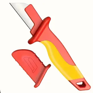 Insulated Cable Stripping Knife Set Wire Stripper Tools with Protective Sheath Hook Type Skinning Knife Manual Electrician Tool for Electrical Cable Insulation Removal Durable Safe Hand Tool Kit