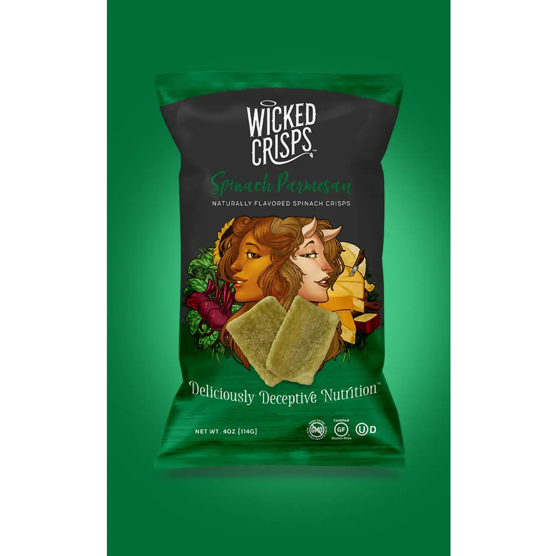 Wicked Crisps Natural Vegetable Cheese Snack, Spinach Parmesan Flavor (4-Pack)